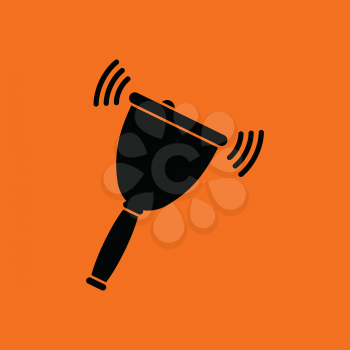 School hand bell icon. Orange background with black. Vector illustration.