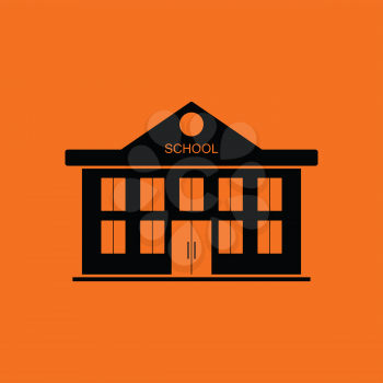 School building icon. Orange background with black. Vector illustration.