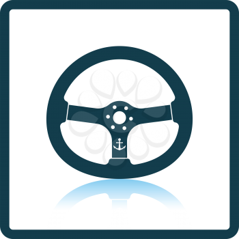 Icon of  steering wheel  on gray background, round shadow. Shadow reflection design. Vector illustration.