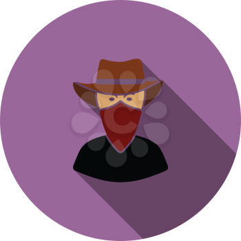 Cowboy with a scarf on face icon. Flat color design. Vector illustration.
