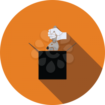 Rabbit in magic box icon. Flat color design. Vector illustration.