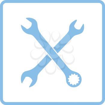 Crossed wrench  icon. Blue frame design. Vector illustration.