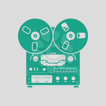 Reel tape recorder icon. Gray background with green. Vector illustration.