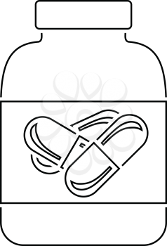 Icon of Fitness pills in container . Thin line design. Vector illustration.