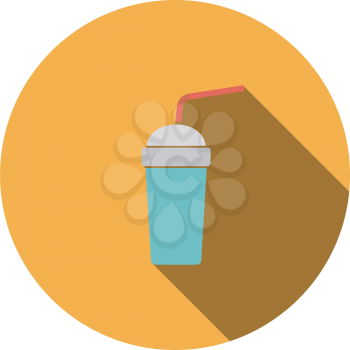Disposable soda cup and flexible stick icon. Flat color design. Vector illustration.