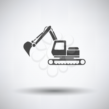 Icon of construction excavator on gray background, round shadow. Vector illustration.