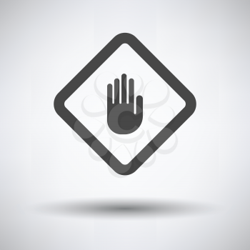 Icon of Warning hand on gray background, round shadow. Vector illustration.