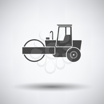 Icon of road roller on gray background, round shadow. Vector illustration.