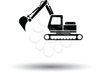 Icon of construction excavator. White background with shadow design. Vector illustration.