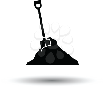 Icon of Construction shovel and sand. White background with shadow design. Vector illustration.