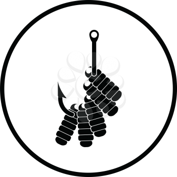 Icon of worm on hook. Thin circle design. Vector illustration.