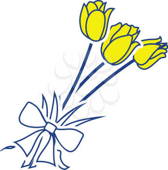 Tulips bouquet icon with tied bow. Thin line design. Vector illustration.