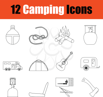 Camping icon set. Thin Line design. Vector illustration.