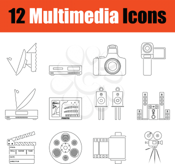 Set of multimedia icons. Thin Line design. Vector illustration.