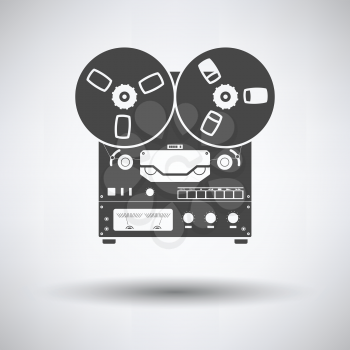 Reel tape recorder icon on gray background, round shadow. Vector illustration.