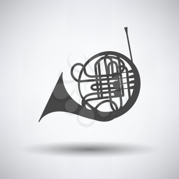 Horn icon on gray background, round shadow. Vector illustration.
