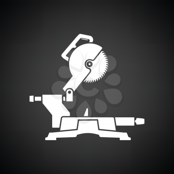 Circular end saw icon. Black background with white. Vector illustration.