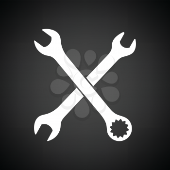 Crossed wrench  icon. Black background with white. Vector illustration.