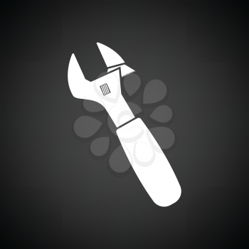 Adjustable wrench  icon. Black background with white. Vector illustration.