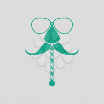 Glasses and mustache icon. Gray background with green. Vector illustration.
