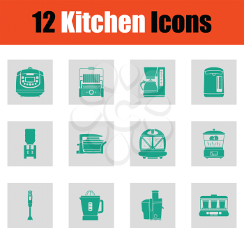 Kitchen icon set. Green on gray design. Vector illustration.