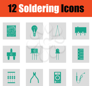 Set of soldering  icons. Green on gray design. Vector illustration.