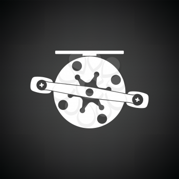 Icon of Fishing reel . Black background with white. Vector illustration.