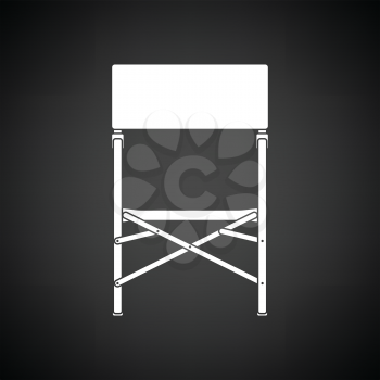 Icon of Fishing folding chair. Black background with white. Vector illustration.