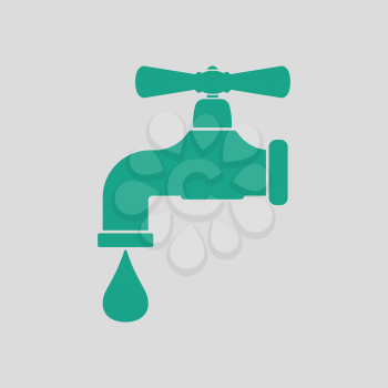 Icon of  pipe with valve. Gray background with green. Vector illustration.