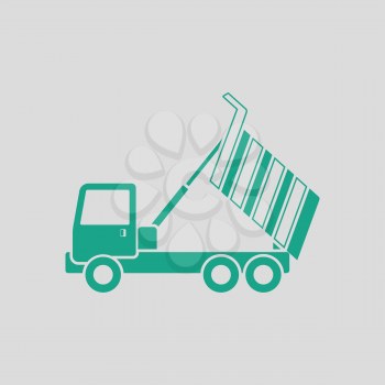 Icon of tipper. Gray background with green. Vector illustration.