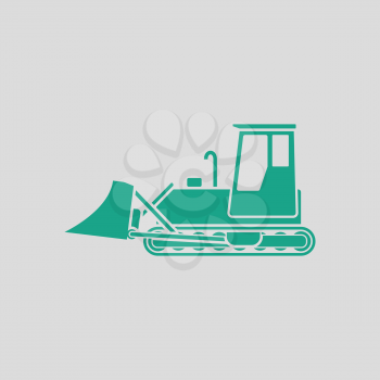 Icon of Construction bulldozer. Gray background with green. Vector illustration.