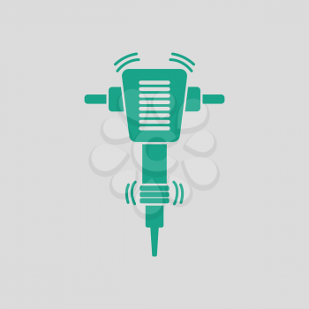 Icon of Construction jackhammer. Gray background with green. Vector illustration.