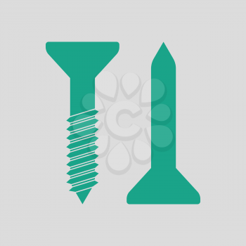 Icon of screw and nail. Gray background with green. Vector illustration.