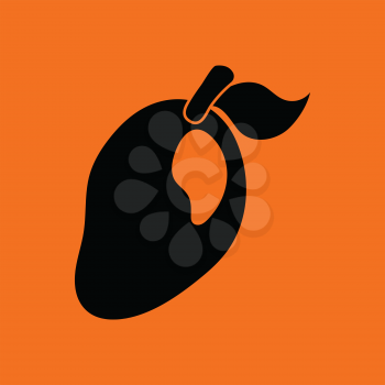 Icon of Mango. Orange background with black. Vector illustration.