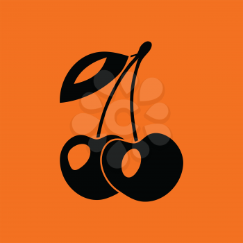 Icon of Cherry. Orange background with black. Vector illustration.