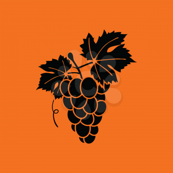 Icon of Grape. Orange background with black. Vector illustration.