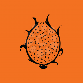 Icon of Dragon fruit. Orange background with black. Vector illustration.