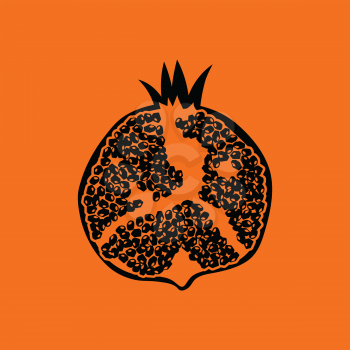 Icon of Pomegranate. Orange background with black. Vector illustration.