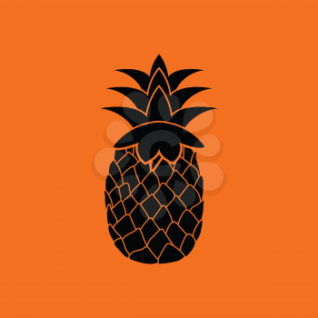 Icon of Pineapple. Orange background with black. Vector illustration.