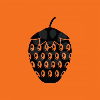 Icon of Strawberry. Orange background with black. Vector illustration.