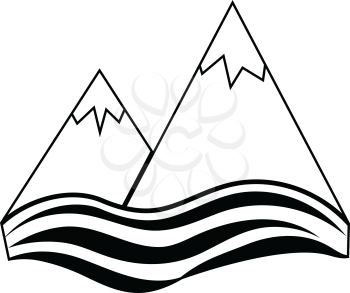 Icon of snow peaks cliff on sea. Thin line design. Vector illustration.