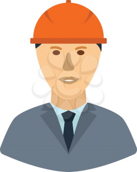 Icon of construction worker head in helmet. Flat color design. Vector illustration.