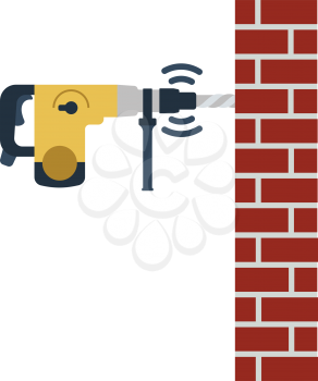 Icon of perforator drilling wall. Flat color design. Vector illustration.
