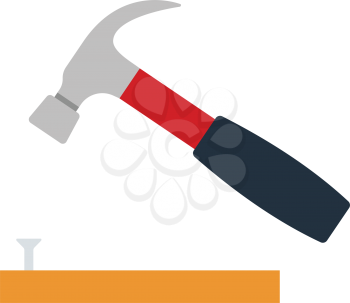 Icon of hammer beat to nail. Flat color design. Vector illustration.