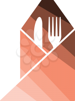 Fork and knife wrapped napkin icon. Flat color design. Vector illustration.