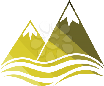 Snow peaks cliff on sea icon. Flat color design. Vector illustration.