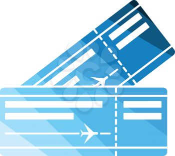 Two airplane tickets icon. Flat color design. Vector illustration.