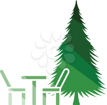 Park seat and pine tree icon. Flat color design. Vector illustration.