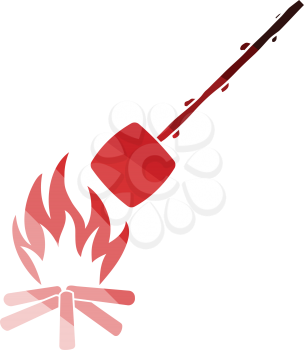 Camping fire with roasting marshmallow icon. Flat color design. Vector illustration.