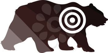 Bear silhouette with target  icon. Flat color design. Vector illustration.